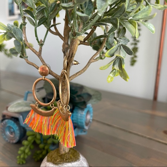 Bohemian Tassel Dangle Drop Earrings Gold and Multicolored Fringe - Picture 4 of 4